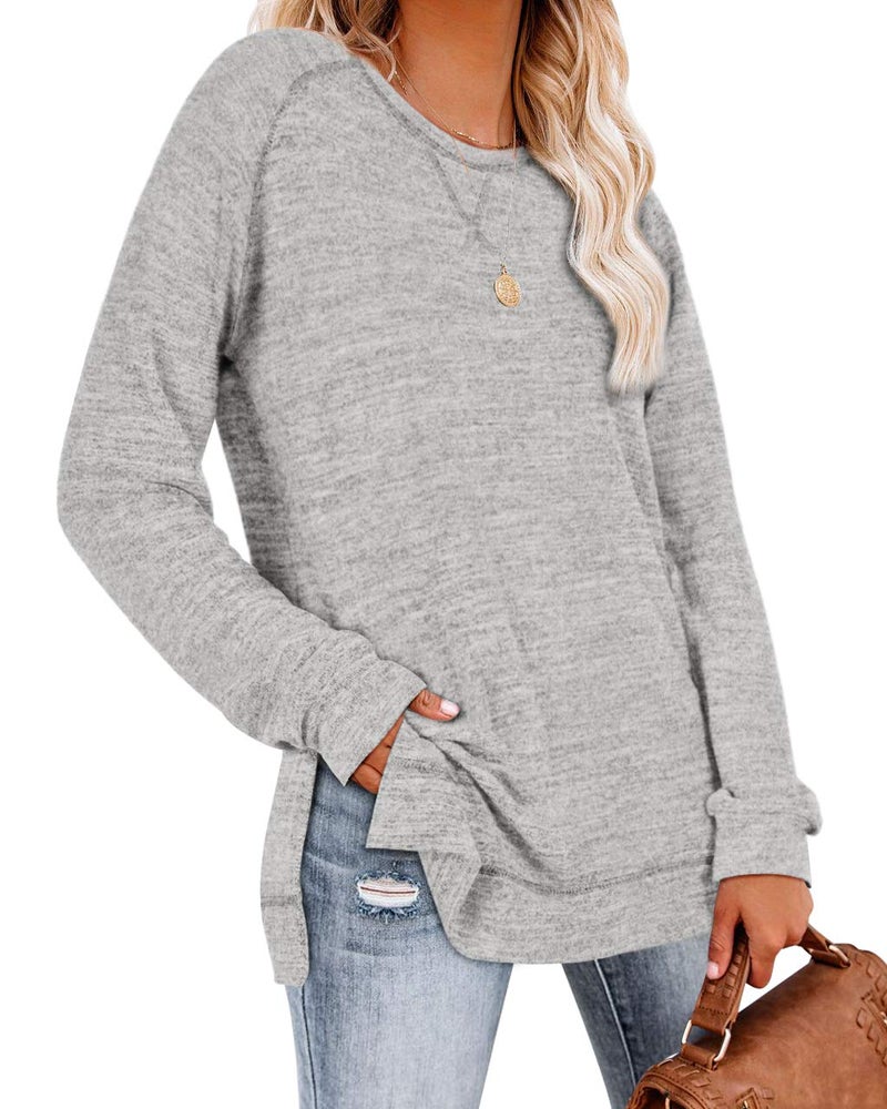 Aokosor Tops for Women 2026 Trendy Winter Long Sleeve Shirts for Leggings Vacation Sweaters Workout Valentines Day Outfits Light Grey M - Image 2