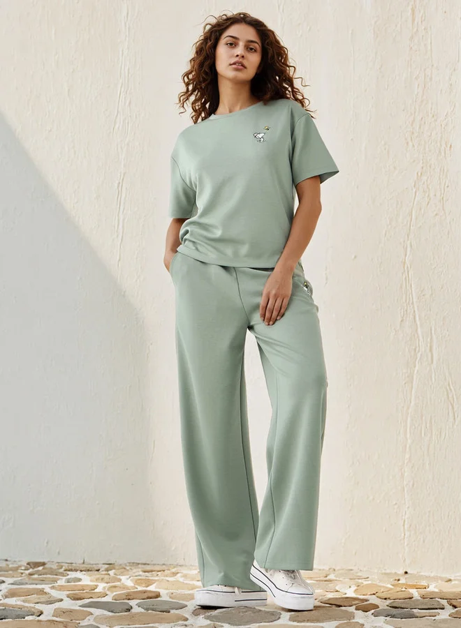 اس بي كاركترز Snoopy Embroidered Wide Leg Pants with Pockets