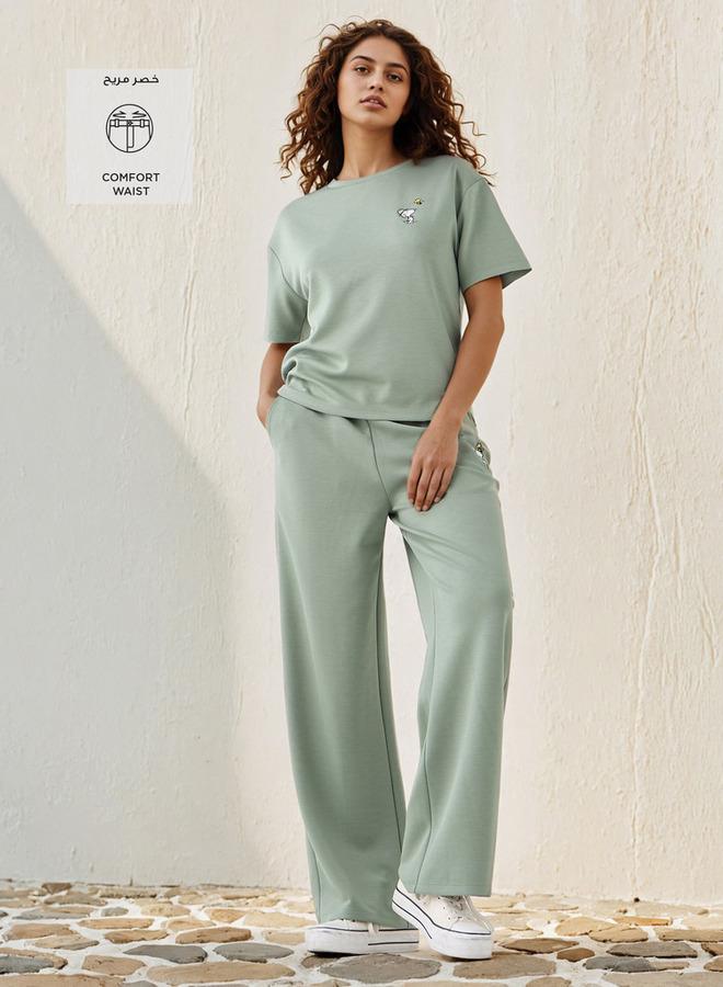 SP Characters Snoopy Embroidered Wide Leg Pants with Pockets - Image 2