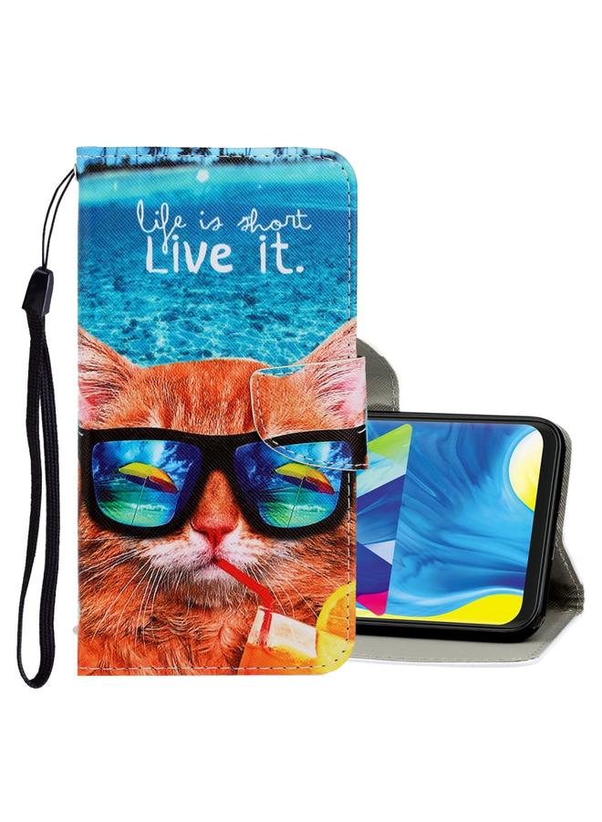 اس-توب جراب لهاتف Galaxy A10 / M10، جراب جلدي من البولي يوريثان قابل للطي أفقيًا برسومات ملونة ثلاثية الأبعاد مع حامل وفتحات للبطاقات ومحفظة - Image 1