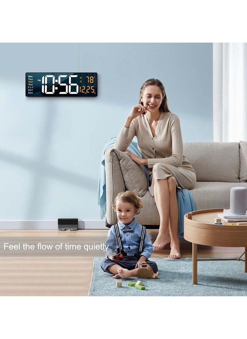 TIGER Digital Wall Clock Large Display, 16.2 Inch | LED Digital Clock with Remote Control | Automatic Brightness Dimmer | Date, Week & Temperature Display | Modern Living Room Decor | Orange - Image 3