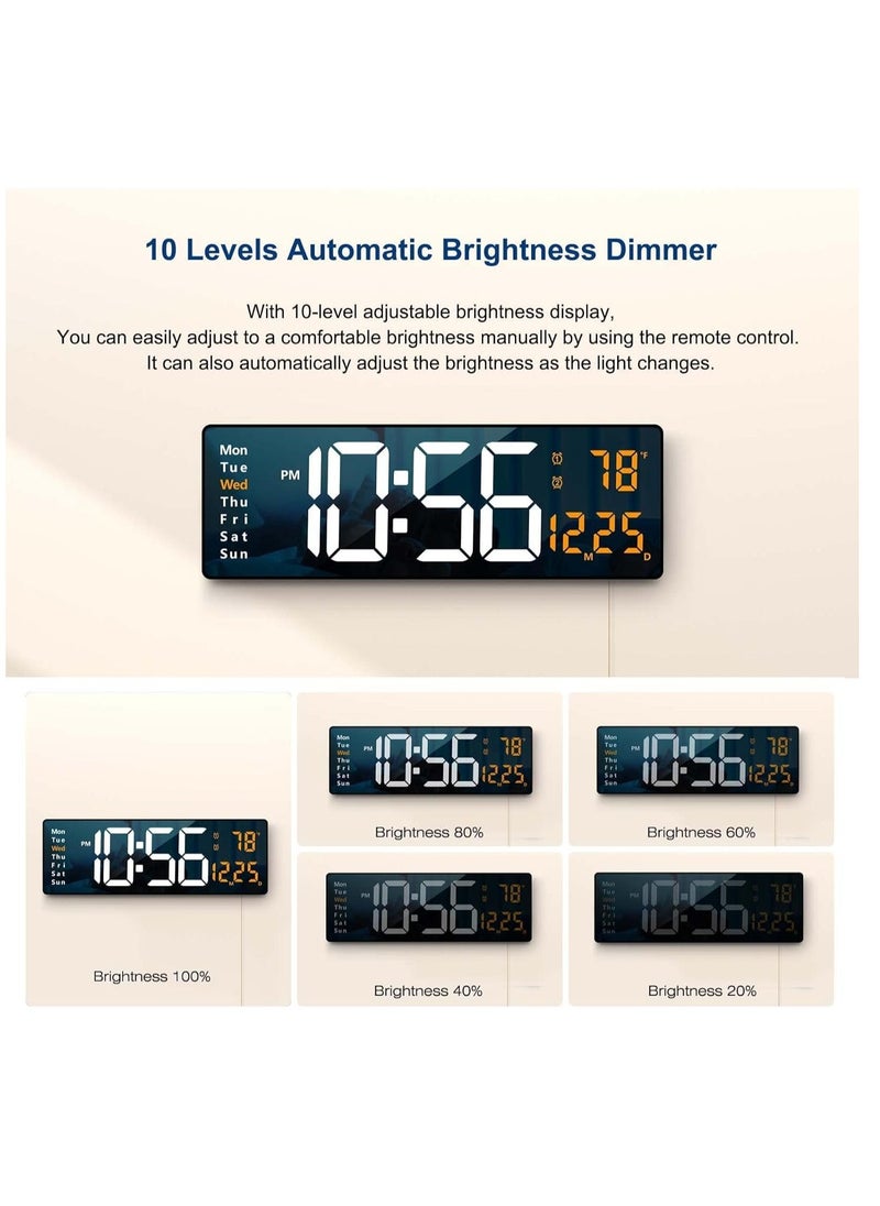 TIGER Digital Wall Clock Large Display, 16.2 Inch | LED Digital Clock with Remote Control | Automatic Brightness Dimmer | Date, Week & Temperature Display | Modern Living Room Decor | Orange - Image 4