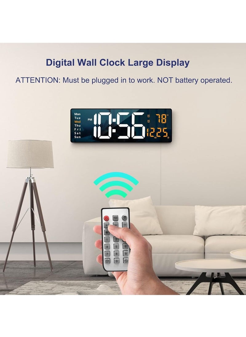 TIGER Digital Wall Clock Large Display, 16.2 Inch | LED Digital Clock with Remote Control | Automatic Brightness Dimmer | Date, Week & Temperature Display | Modern Living Room Decor | Orange - Image 1