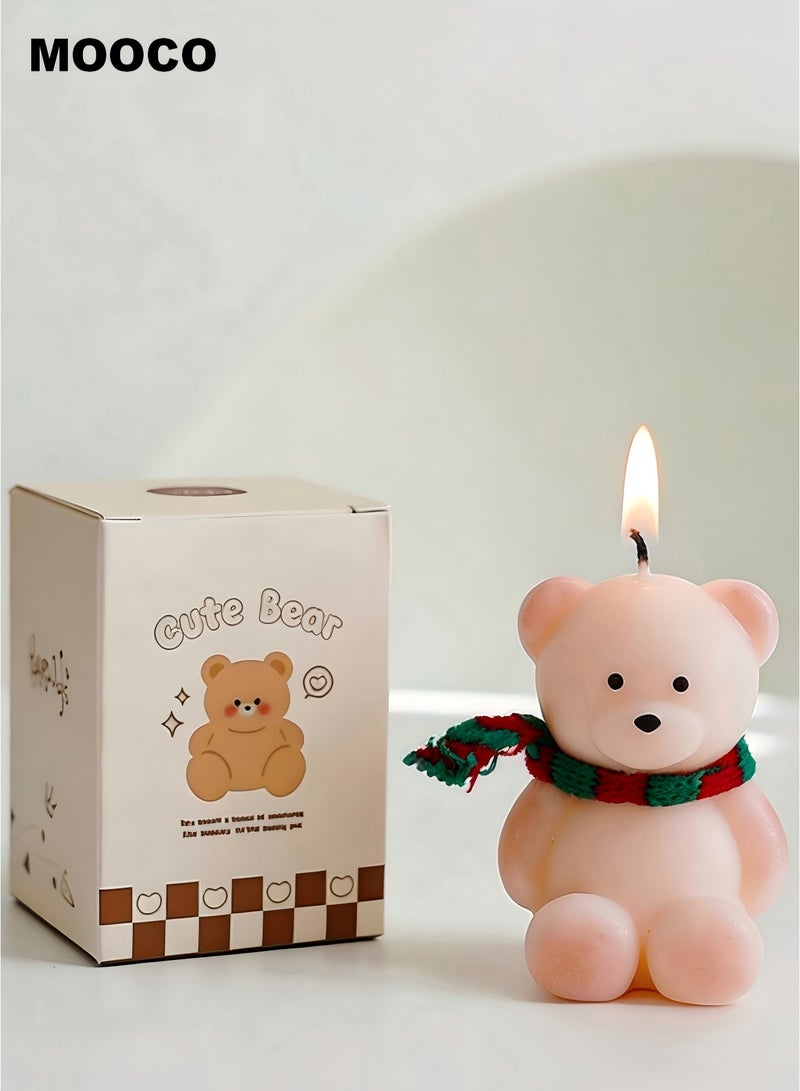 MOOCO Bear Candle Handmade ,Luxury Rose Aromatherapy Candle,Deep Floral Woody Musk Fragrance,Scented Candle Gift,Home Decoration,Natural Soybean Wax,Cute and Creative Gift ,Relaxing and Calming Fragrance,Birthday,Wedding,Anniversary,Party,Souvenir,Yoga,Relaxing SPA,Bathroom,Gift for Stress Relief,Meditation, Aroma Candle for Men and Women, Natural for Home & Office,Pink - Image 1