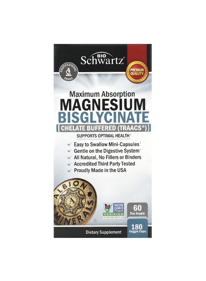 BioSchwartz BioSchwartz, Maximum Absorption Magnesium Bisglycinate, 72 mg , 180 Veggie Caps (24 mg Per Cap)  - Image 1