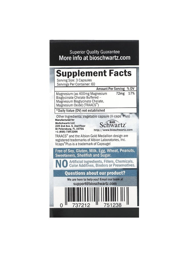 BioSchwartz BioSchwartz, Maximum Absorption Magnesium Bisglycinate, 72 mg , 180 Veggie Caps (24 mg Per Cap)  - Image 2