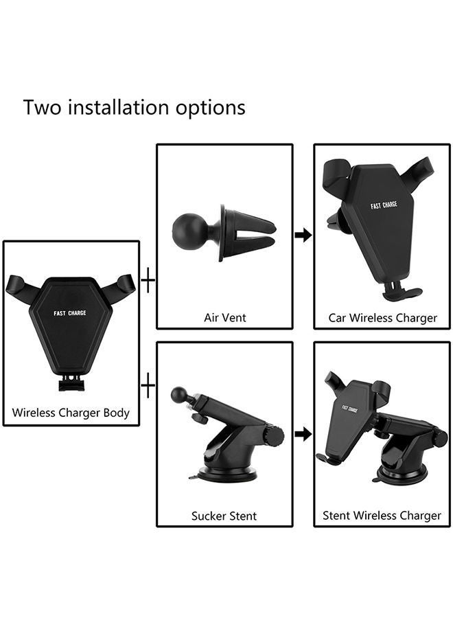 NIBEMINENT Fast Wireless Car Charger With Universal Suction Cup Air Vent Mount Charging For QI-Enable Devices Black  - Image 3