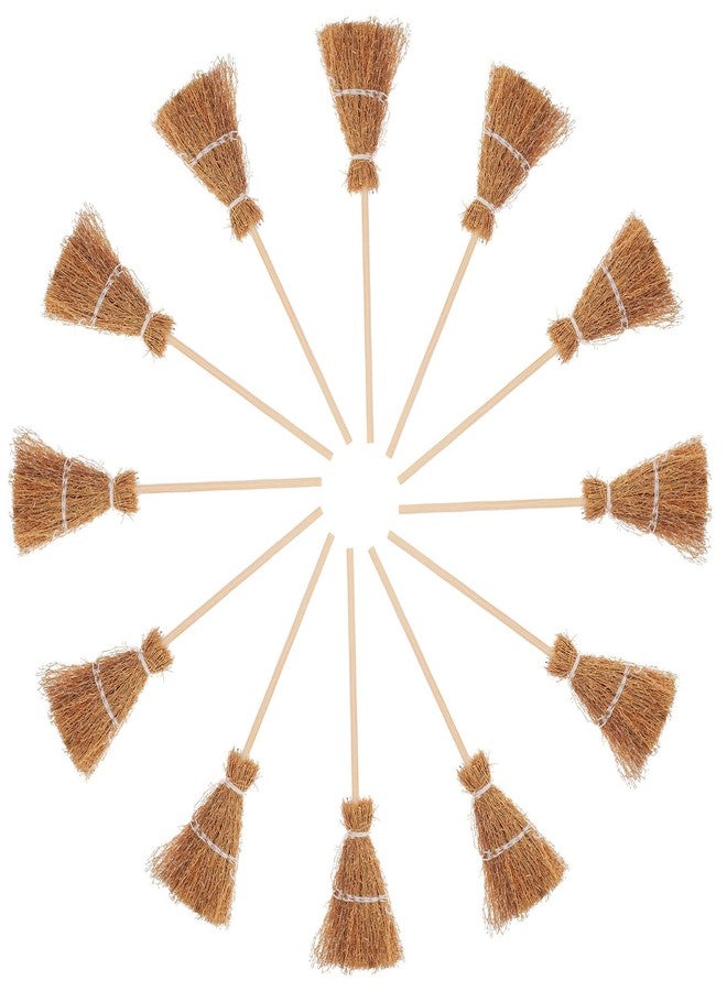 Amosfun 20pcs Mini Halloween Straw Brooms Witch Broomstick Broom Ornaments Witch Dollhouse Decoration - Image 1
