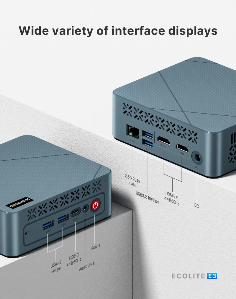 BOSGAME Mini PC E3 Neo, Alder Lake N95 Mini Computers Full-Featured USB-C, 16GB DDR4 RAM, 512GB NVMe SSD, 4K Triple Display, 2.5 Gigabit Ethernet Desktop Computers for Office Business - Image 5