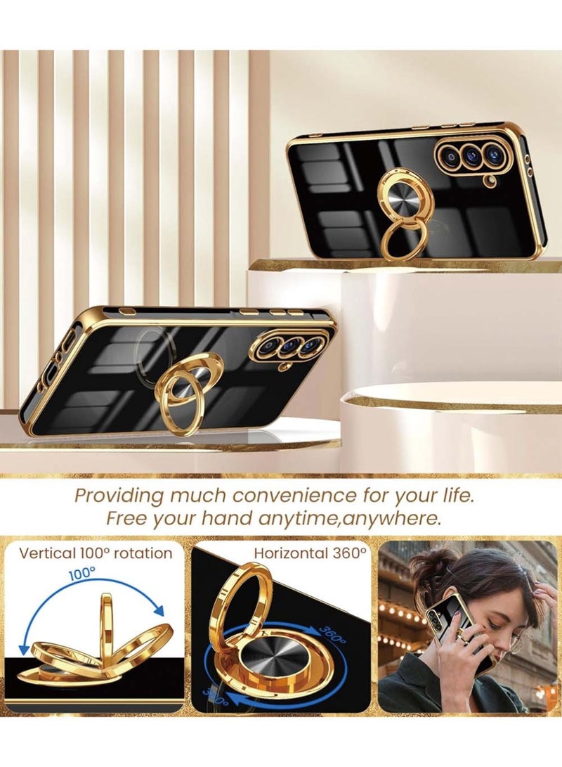 Samsung Galaxy A56 Case, Galaxy A56 5G Case with Screen Protector, 360° Rotatable Ring Holder Magnetic Kickstand,Plated Gold Edge Slim Soft TPU Protective Phone Cover (Black, A56) - Image 5