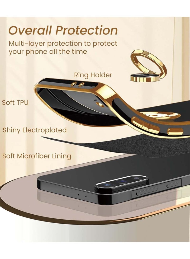Samsung Galaxy A56 Case, Galaxy A56 5G Case with Screen Protector, 360° Rotatable Ring Holder Magnetic Kickstand,Plated Gold Edge Slim Soft TPU Protective Phone Cover (Black, A56) - Image 4