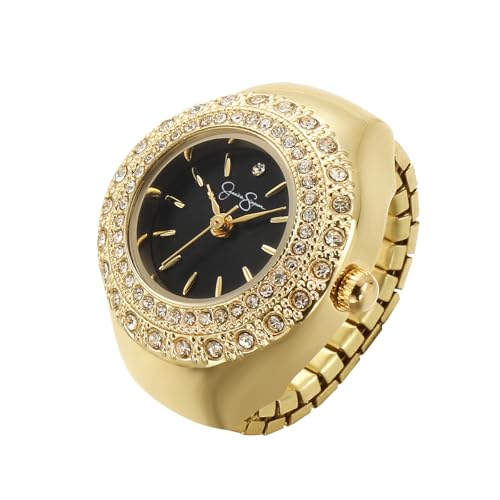 Jessica Simpson Womens Gold Adjustable Ring Watch Crystal Bezel Quartz Analog Mini Dial Stretch Band Fashion Jewelry Accessory - Image 1
