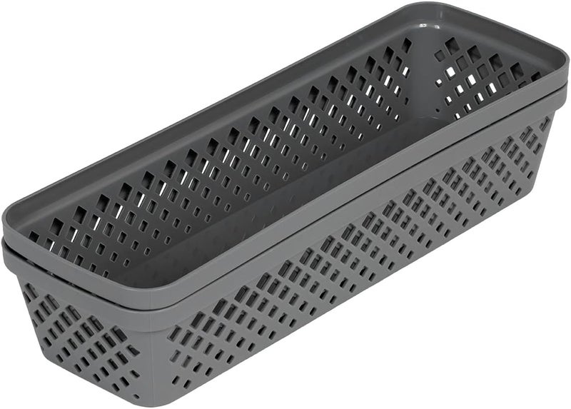 Glad Plastic Storage Basket Set - Multipurpose Drawer Trays, Kitchen Pantry Containers, and Bathroom Bins - 6 Pack Narrow Organizers, Grey - Image 5