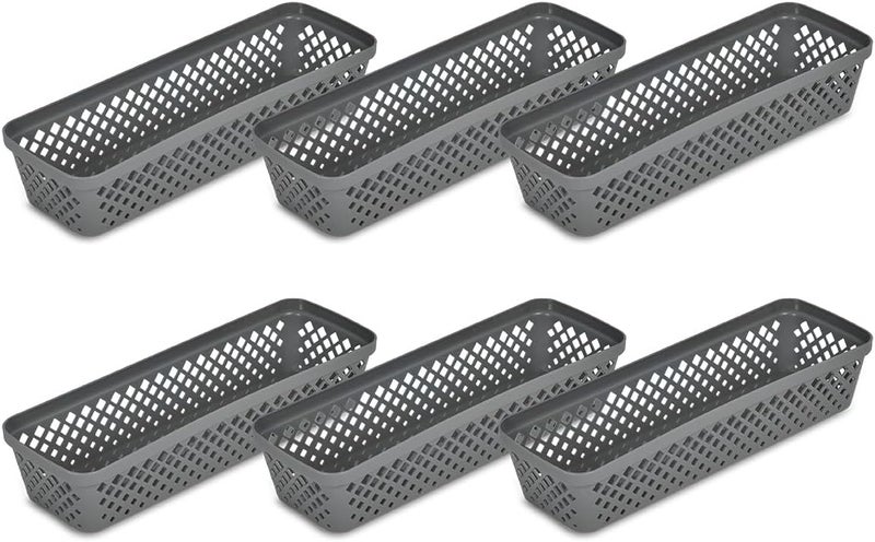 Glad Plastic Storage Basket Set - Multipurpose Drawer Trays, Kitchen Pantry Containers, and Bathroom Bins - 6 Pack Narrow Organizers, Grey - Image 1