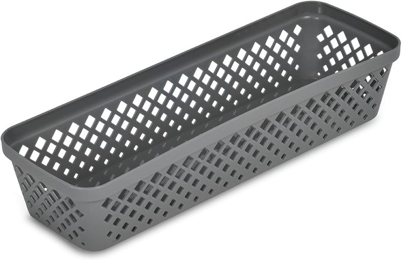 Glad Plastic Storage Basket Set - Multipurpose Drawer Trays, Kitchen Pantry Containers, and Bathroom Bins - 6 Pack Narrow Organizers, Grey - Image 3