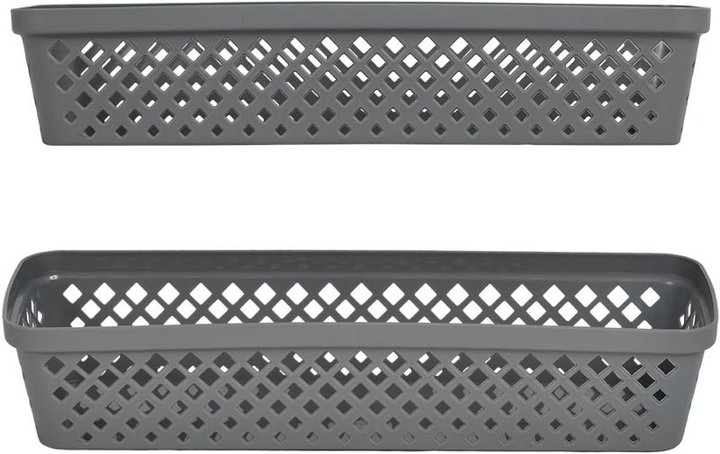 Glad Plastic Storage Basket Set - Multipurpose Drawer Trays, Kitchen Pantry Containers, and Bathroom Bins - 6 Pack Narrow Organizers, Grey - Image 4