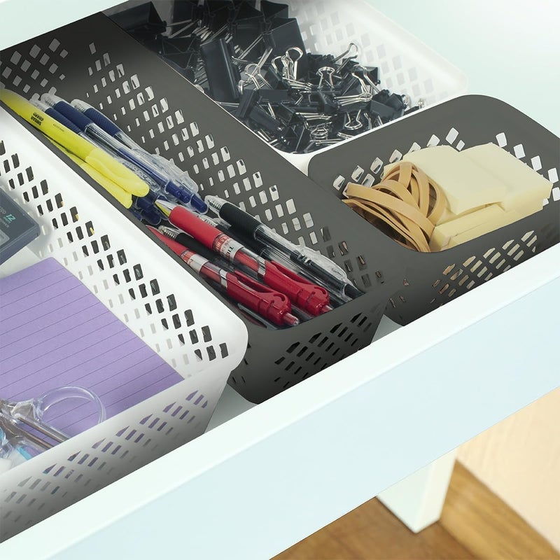 Glad Plastic Storage Basket Set - Multipurpose Drawer Trays, Kitchen Pantry Containers, and Bathroom Bins - 6 Pack Narrow Organizers, Grey - Image 2