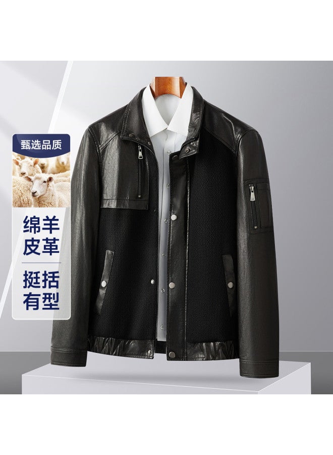 Fapai Autumn/winter Men's Lapel Trend Patchwork Casual Commuting Genuine Leather Jacket - Image 2