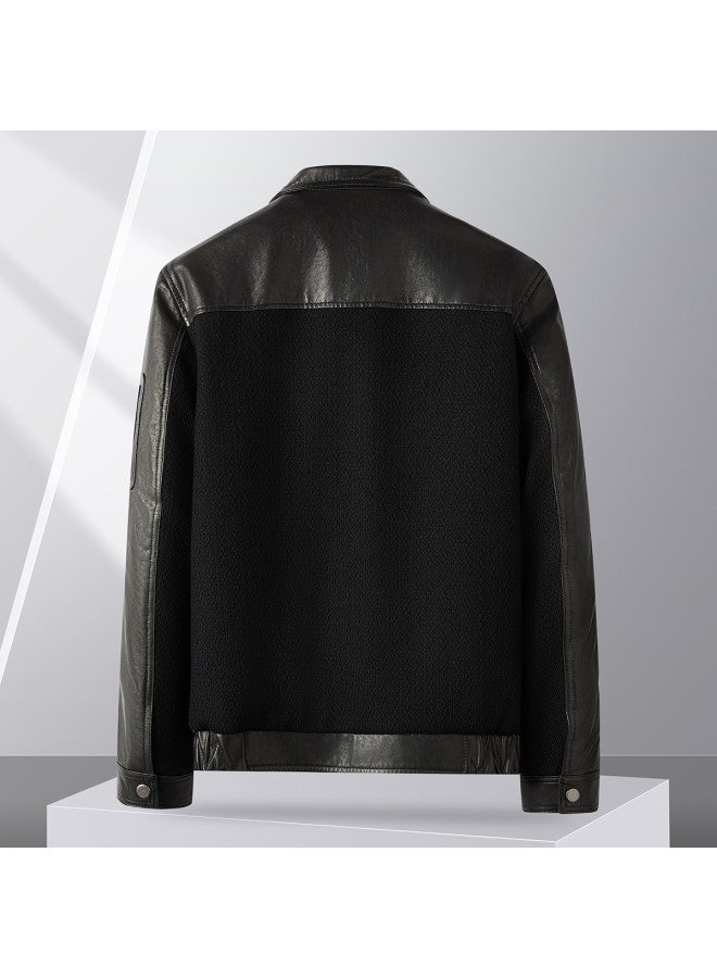 Fapai Autumn/winter Men's Lapel Trend Patchwork Casual Commuting Genuine Leather Jacket - Image 3