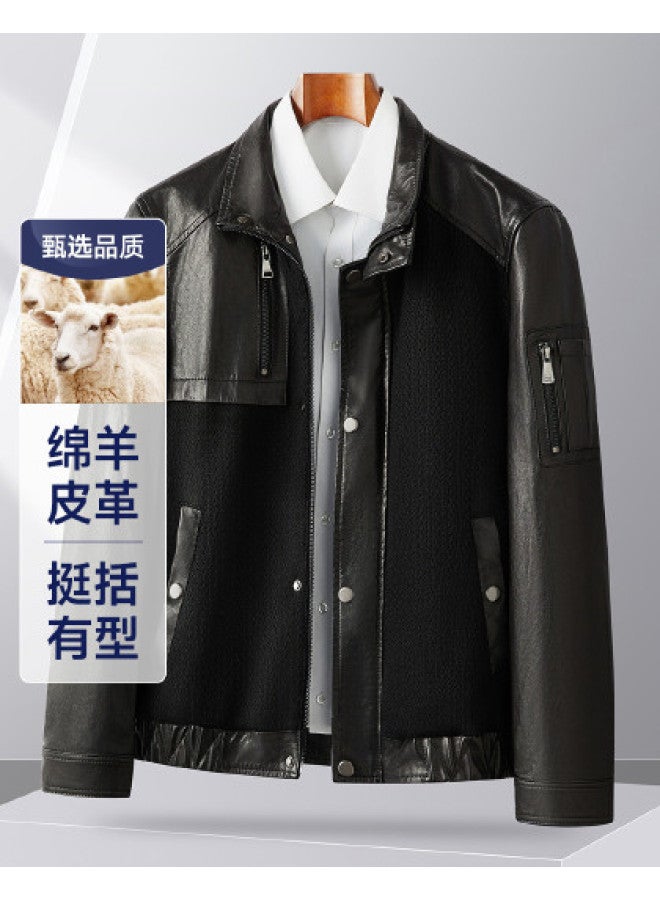 Fapai Autumn/winter Men's Lapel Trend Patchwork Casual Commuting Genuine Leather Jacket - Image 1