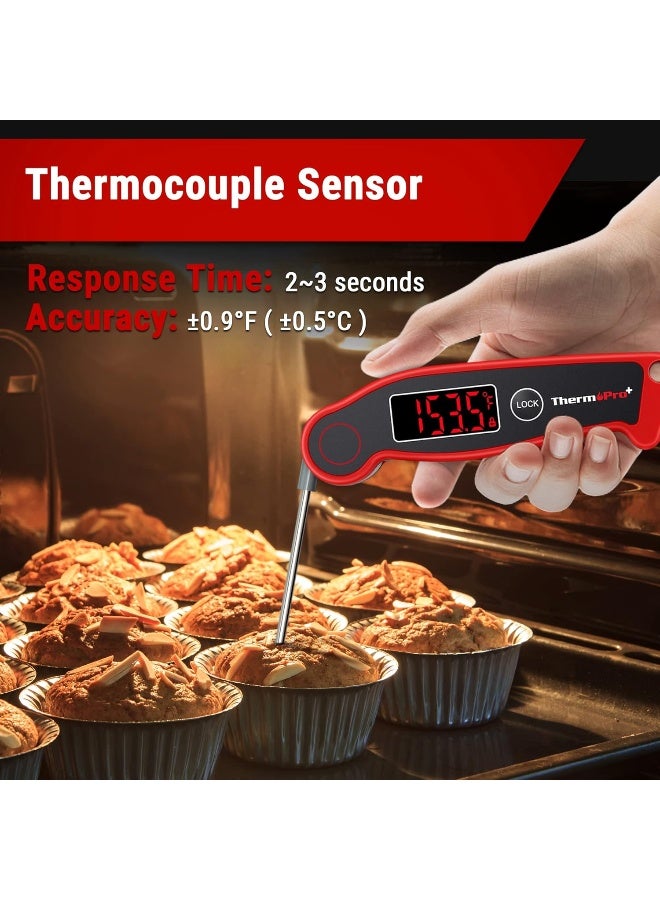 ThermoPro TP19 Waterproof Digital Meat Thermometer for Grilling with Ambidextrous Backlit & Thermocouple Instant Read Kitchen Cooking Food Thermometer for Candy Water Oil BBQ Grill Smoker Classic-red - Image 2