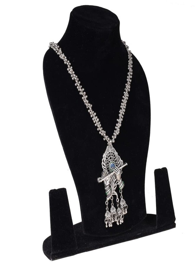 CE Necklace Set For Women Afghani Traditional Jewellery Set For Women Silver Oxidised Choker Jewellery Organisers [Set of 1] - Image 3