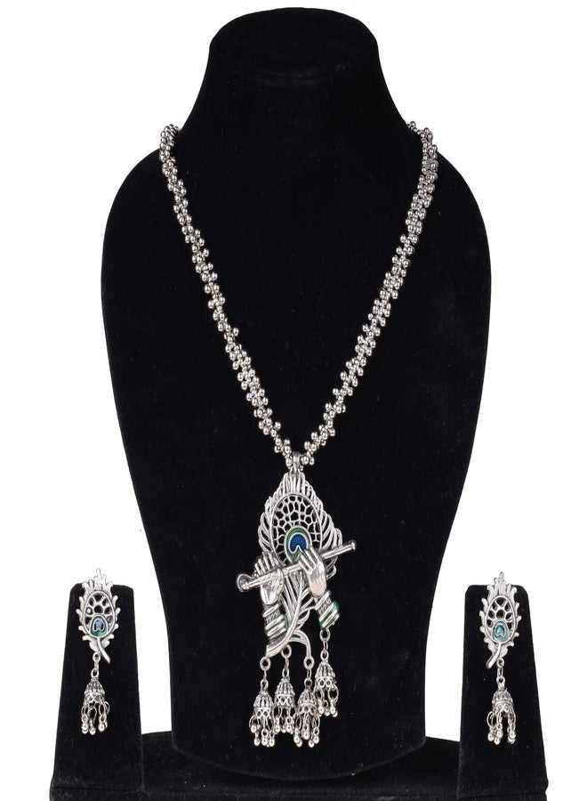 CE Necklace Set For Women Afghani Traditional Jewellery Set For Women Silver Oxidised Choker Jewellery Organisers [Set of 1] - Image 2
