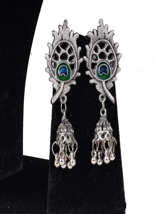 CE Necklace Set For Women Afghani Traditional Jewellery Set For Women Silver Oxidised Choker Jewellery Organisers [Set of 1] - Image 5