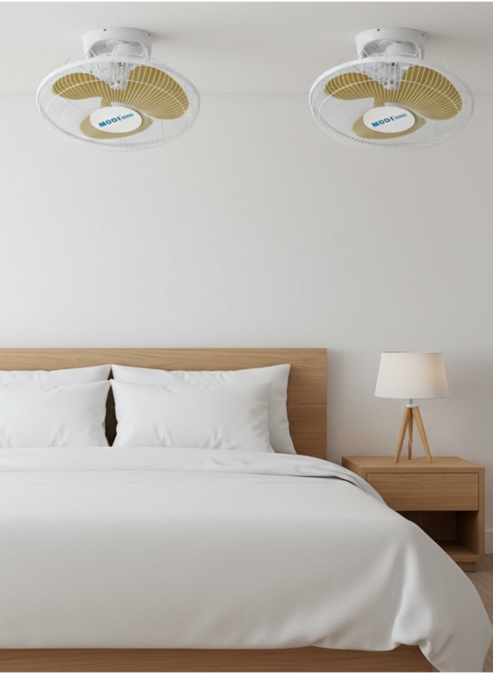 مروحة 16 بوصة مروحة قوية متذبذبة قابلة للتعديل بثلاث سرعات وتبريد هادئ للمنزل والمكتب والفناء الخارجي بتصميم موفر للطاقة والمساحة - قطعتين