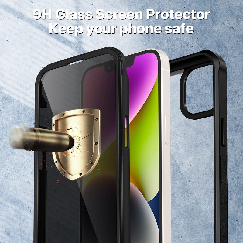 CENHUFO Privacy for iPhone 14 Plus Case, Full Body Phone Case with Built-in 9H Tempered Glass Privacy Screen Protector and Camera Lens Protector, Anti Peep Shockproof Bumper Clear Cover - Black - Image 4
