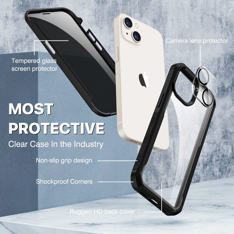 CENHUFO Privacy for iPhone 14 Plus Case, Full Body Phone Case with Built-in 9H Tempered Glass Privacy Screen Protector and Camera Lens Protector, Anti Peep Shockproof Bumper Clear Cover - Black - Image 3