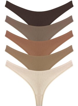 COTTONHILL Women's Cotton and Lycra Ribbed Camisole Thong Panties 5-Pack-2  - Image 2