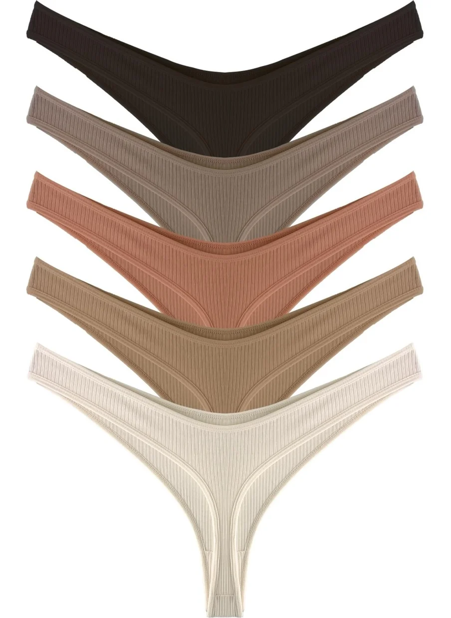 كوتن هيل Women's Cotton and Lycra Ribbed Camisole Thong Panties 5-Pack-2