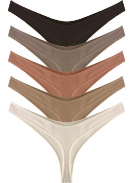 COTTONHILL Women's Cotton and Lycra Ribbed Camisole Thong Panties 5-Pack-2  - Image 1