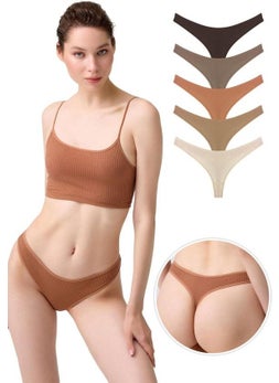 COTTONHILL Women's Cotton and Lycra Ribbed Camisole Thong Panties 5-Pack-2  - Image 3