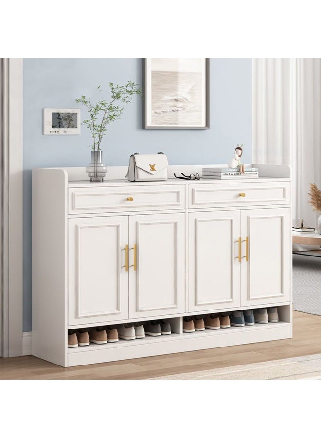  CityRiya-Long خزانة أحذية، منظم أحذية 120 سم، رف أحذية كبير، خزانة تخزين أحذية خشبية مع أبواب و3 أرفف للمدخل، غرفة المعيشة، الرواق، رف أحذية أبيض - Image 3