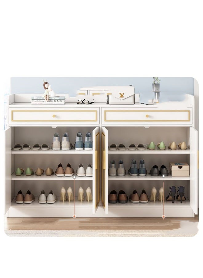  CityRiya-Long خزانة أحذية، منظم أحذية 120 سم، رف أحذية كبير، خزانة تخزين أحذية خشبية مع أبواب و3 أرفف للمدخل، غرفة المعيشة، الرواق، رف أحذية أبيض - Image 4