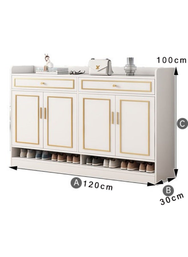  CityRiya-Long خزانة أحذية، منظم أحذية 120 سم، رف أحذية كبير، خزانة تخزين أحذية خشبية مع أبواب و3 أرفف للمدخل، غرفة المعيشة، الرواق، رف أحذية أبيض - Image 5