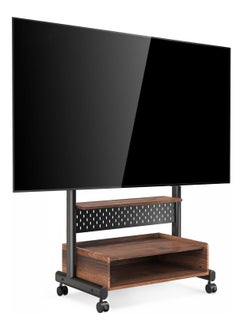 Stand on Wheels for 40-85 Inch, Rolling TV Cart Trolley with Wood Shelf, Tall Mobile TV Floor Stand with Casters, DIY Peg Board & Height Adjustable,Holds 60kg, Black