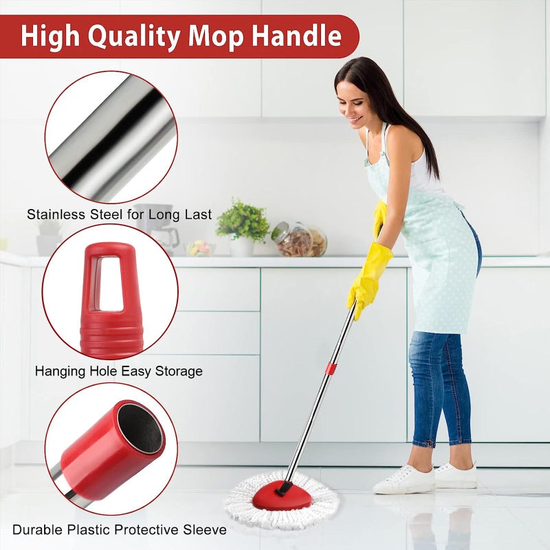 Hibaby 2 Spin Mop Head Replacement, 1 Base, 1 Mop Handle (30-58in) Combo Mops Set Compatible with OCedar EasyWring RinseClean Microfiber Mops (White (1-Tank System)) - Image 5
