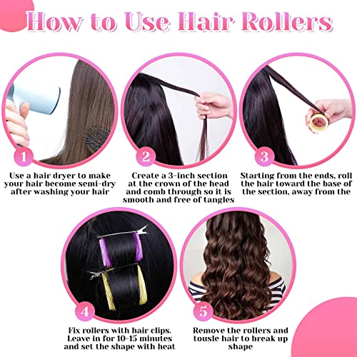 anezus Self Grip Hair Rollers Curlers Set 36Pcs, Hair Roller Sets 4 Sizes (Jumbo, Large, Medium, Small) with Clips and Comb for Long Medium Short Thick Fine Thin Hair Volume - Image 5