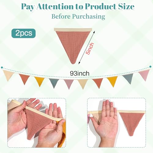 YOGEYOGE 2PCS Pennant Banner Flags, Fabric Bunting Banner Nursery Garland Decor, Baby Shower Garland, Triangle Flags for Baby Boy Room, Playroom, Boho Birthday Party Decor, Each 7.75 ft (Vintage Color) - Image 2