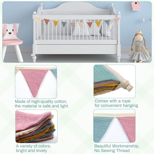 YOGEYOGE 2PCS Pennant Banner Flags, Fabric Bunting Banner Nursery Garland Decor, Baby Shower Garland, Triangle Flags for Baby Boy Room, Playroom, Boho Birthday Party Decor, Each 7.75 ft (Vintage Color) - Image 4