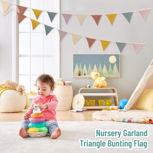 YOGEYOGE 2PCS Pennant Banner Flags, Fabric Bunting Banner Nursery Garland Decor, Baby Shower Garland, Triangle Flags for Baby Boy Room, Playroom, Boho Birthday Party Decor, Each 7.75 ft (Vintage Color) - Image 5