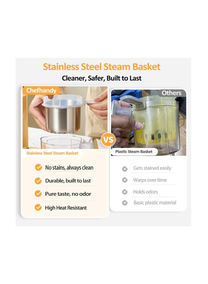 Chefhandy Baby Food Maker, 5 in 1 Baby Food Processor with Stainless Steel Steam Basket, Food Puree Maker with Steamer, Blender, Bottle Warmer Function, Auto Cooking & Grinding, Touchscreen - Image 4