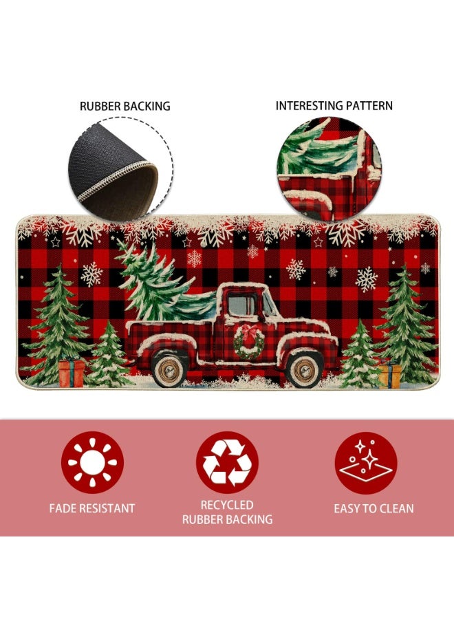 تشيلور سجادات مطبخ لعيد الميلاد للأرضيات، طقم من قطعتين، سجاد مطبخ بنقشة مربعات الجاموس الأحمر بتصميم شاحنة أرم هاوس، ديكور مطبخ لعيد الميلاد، زينة عيد الميلاد للحمامات والمنازل والأماكن الداخلية، مقاس 15.7 × 23.6 بوصة + 15.6 × 47 بوصة. - Image 3
