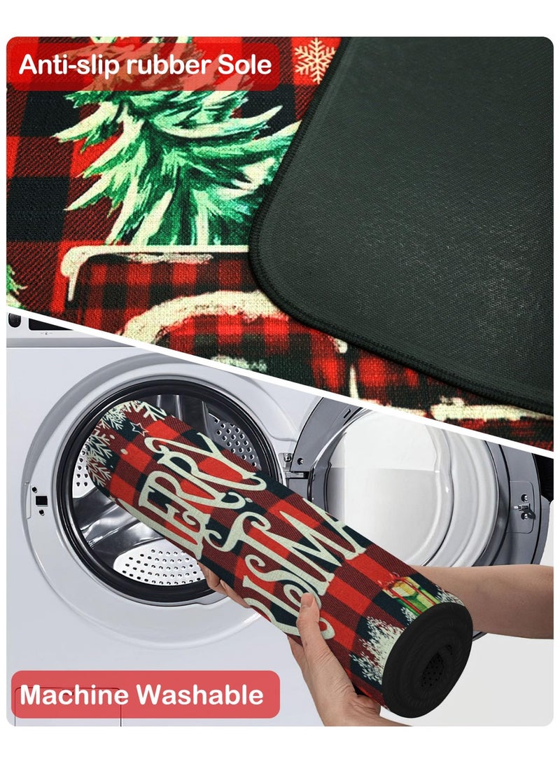 تشيلور سجادات مطبخ لعيد الميلاد للأرضيات، طقم من قطعتين، سجاد مطبخ بنقشة مربعات الجاموس الأحمر بتصميم شاحنة أرم هاوس، ديكور مطبخ لعيد الميلاد، زينة عيد الميلاد للحمامات والمنازل والأماكن الداخلية، مقاس 15.7 × 23.6 بوصة + 15.6 × 47 بوصة. - Image 4