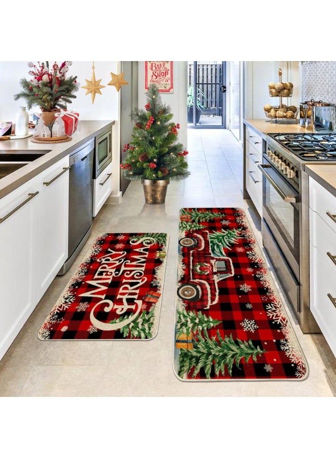 تشيلور سجادات مطبخ لعيد الميلاد للأرضيات، طقم من قطعتين، سجاد مطبخ بنقشة مربعات الجاموس الأحمر بتصميم شاحنة أرم هاوس، ديكور مطبخ لعيد الميلاد، زينة عيد الميلاد للحمامات والمنازل والأماكن الداخلية، مقاس 15.7 × 23.6 بوصة + 15.6 × 47 بوصة. - Image 5