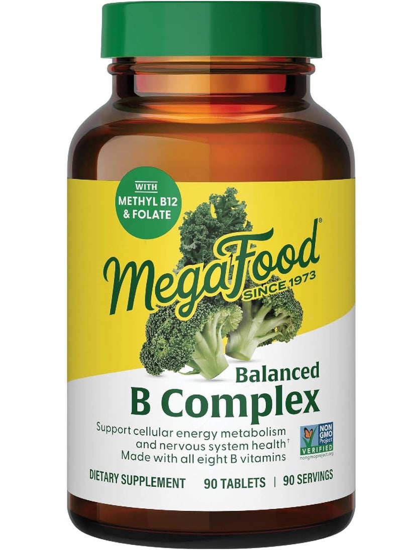 MegaFood Balanced B Complex Supports Cellular Energy Metabolism and nervous system health Made with all eight B vitamins - 90 Tabs  - Image 1