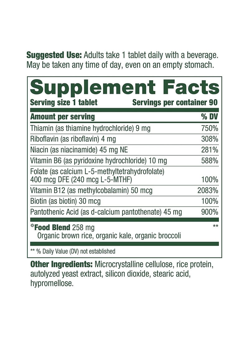 MegaFood Balanced B Complex Supports Cellular Energy Metabolism and nervous system health Made with all eight B vitamins - DIETARY SUPPLEMENT 90 TABLETS | 90 SERVINGS - Image 2